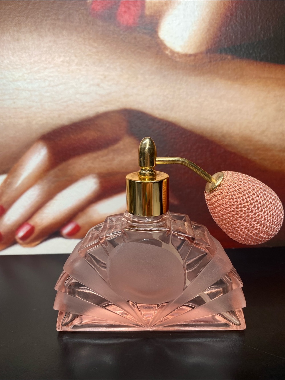 Art Deco Style Perfume Bottle with Atomizer in Frosted & Transparent Glass
